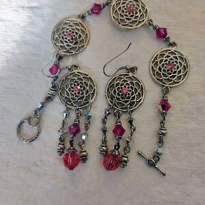 Silver and Pink Dreamcatcher Earrings